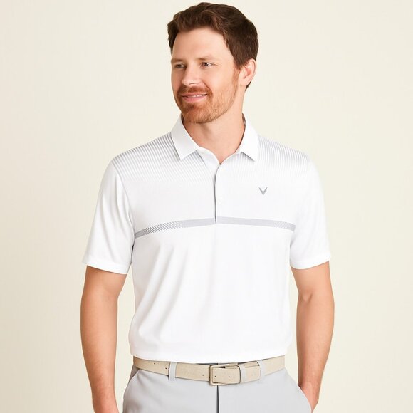 Callaway Men’s Opti-Dri Polo Shirt White Gray Gradient Golf Performance Size L - Picture 1 of 12